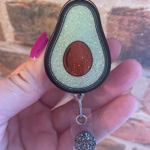 Avocado badge reel, cute badge reel, retractable reel, avocado, badge holder, Interchangeable, ID holder