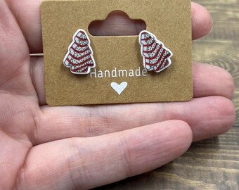 Handmade Christmas tree cake earrings