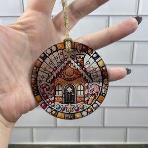 Gingerbread house Ornament, Glass ornament, Gingerbread house, Christmas ornament, Round Ornament, frosted glass, Gift idea, Stained glass
