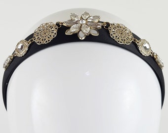 BLACK & SILVER Embellished Headband for Wedding | Races | Special Occasion Headpiece/Millinery | Handmade | Bespoke - JULIETA