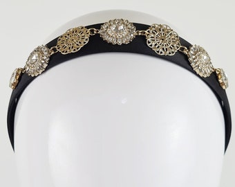 Black & Gold Embellished Headband for Wedding | Races | Special Occasion Headpiece/Millinery | Handmade | Bespoke - Julieta