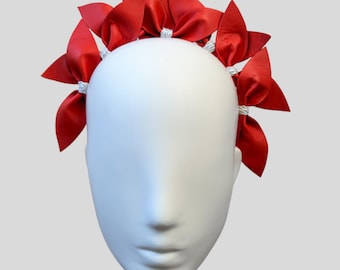 MIRANDA Orange & White Leather Headband Fascinator | Mandarin Crown for Races | Casual Millinery Headpiece