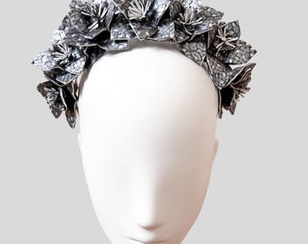 SACHA Silver Floral Headband Crown | Race Day Fascinator | Simplistic Metallic Millinery | Event Headpiece