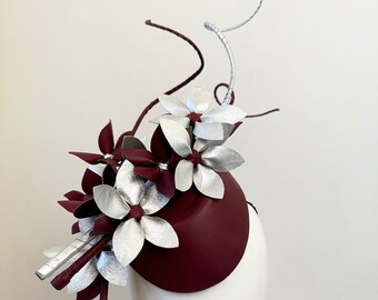 Damen Tiefrot Wein und Metallic Silber Hut Fascinator Hut Hut Mode für Hochzeiten, Rennen, Besondere Anlässe - Harmony