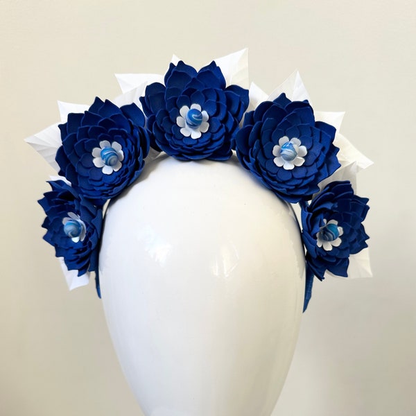 Ladies Cobalt Blue Flower Headband Fascinator Millinery for Weddings, Races, Special Events - Calla