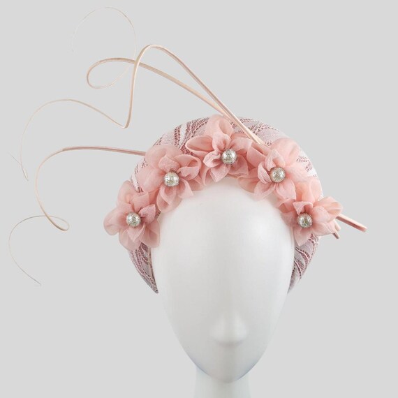 LISETTE Baby Pink Wide Headband Fascinator | Floral  display picture 3