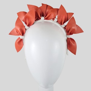 MIRANDA Orange & White Leather Headband Fascinator | Mandarin Crown for Races | Casual Millinery Headpiece
