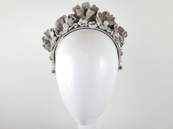 Grey Velvet Crown Velvet Fascinator 