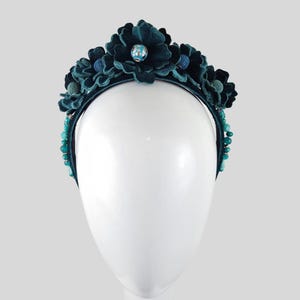 ELENA Emerald Green Velvet Floral Crown | Beaded Headband Fascinator | Winter Races Millinery | Ladies Custom Headpiece
