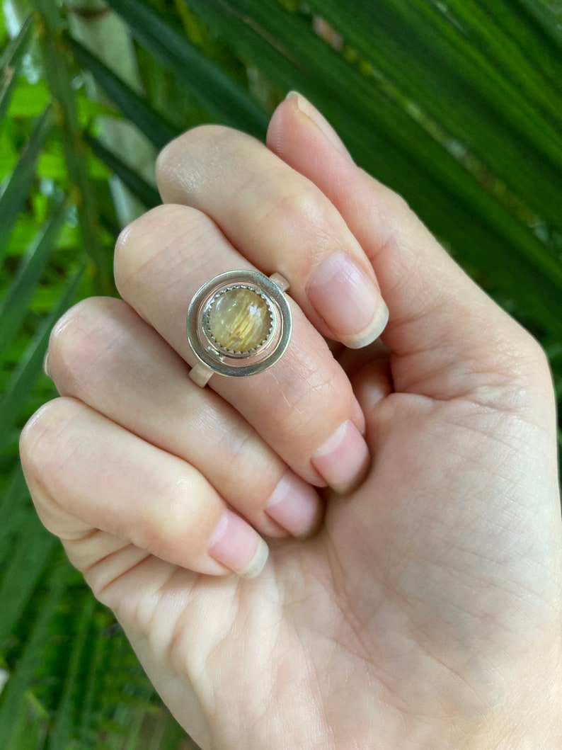 gift for her 925 silver Rutilated quartz and sterling silver ring ring for her