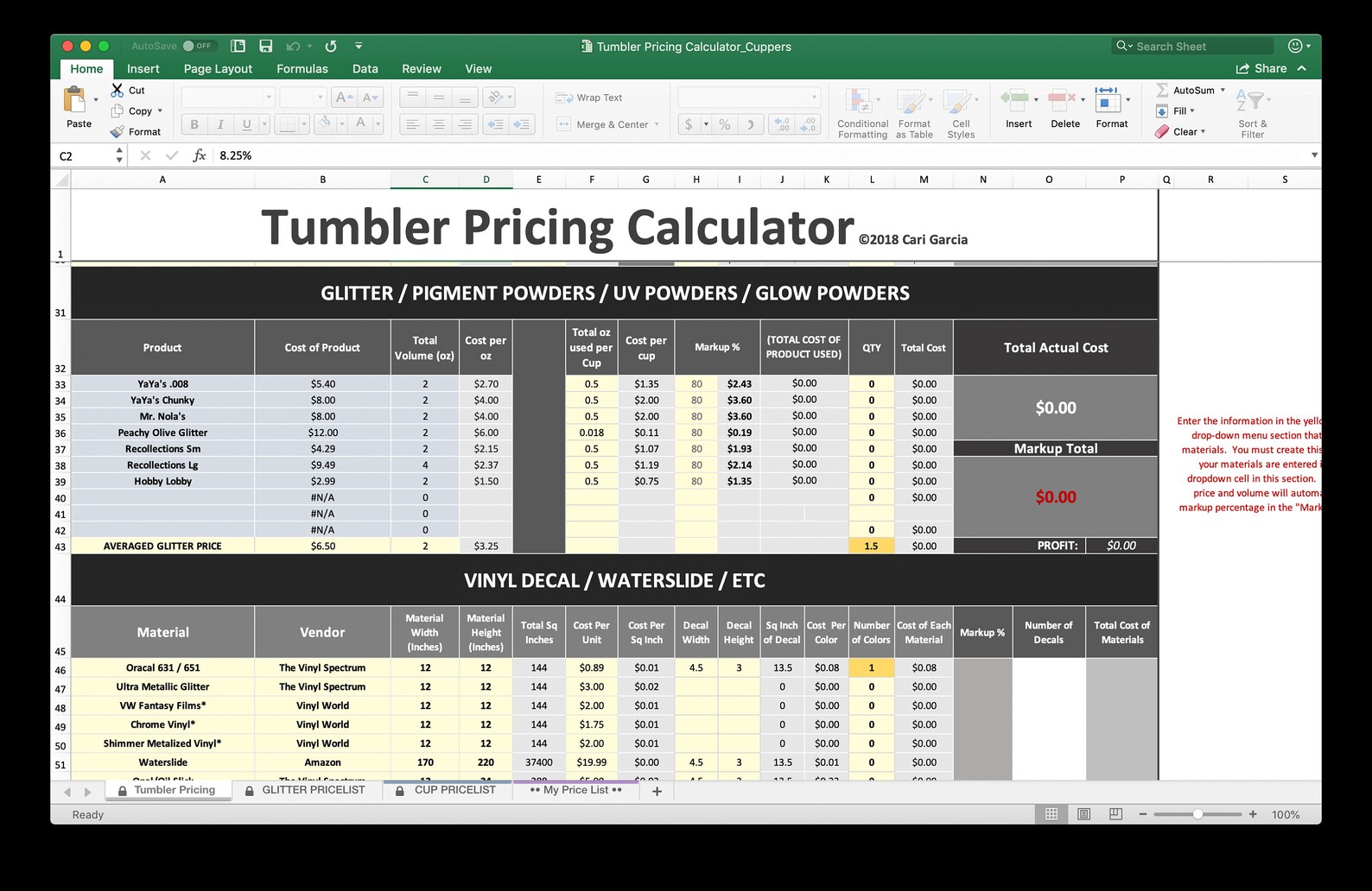 Tumbler Pricing Calculator Etsy