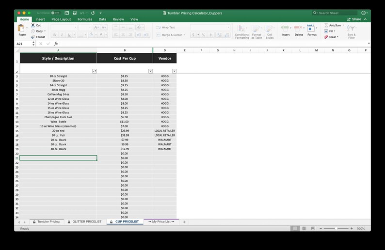 Tumbler Pricing Calculator Etsy