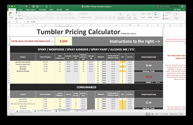 Tumbler Pricing Calculator Etsy