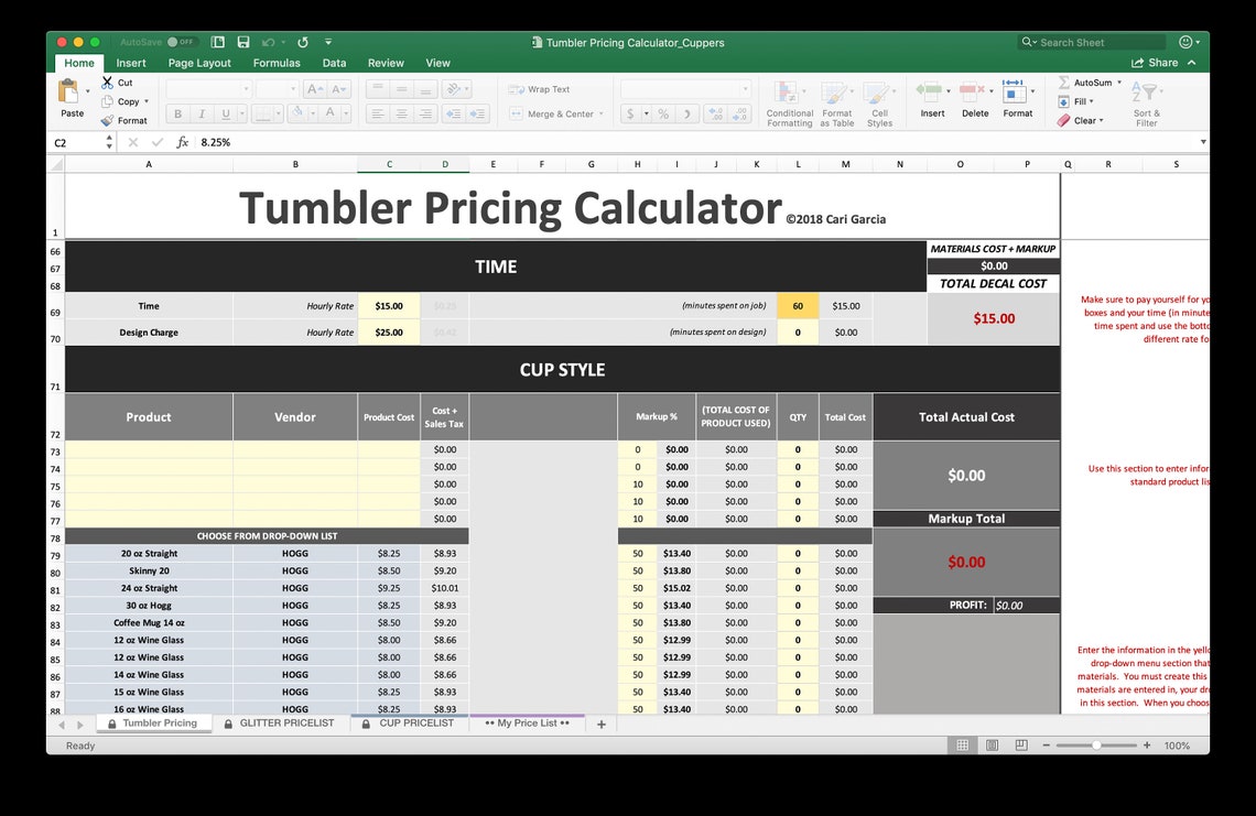 Tumbler Pricing Calculator Etsy