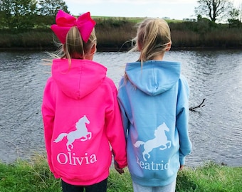 Meisjes gepersonaliseerde paardrijden hoodie voor activiteiten, ponydagen en paardrijden