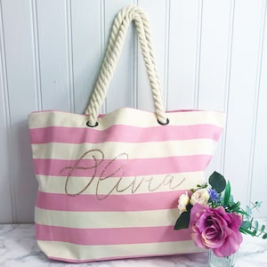 Personalisierte Seil Strandtasche, Canvas-Einkaufstasche, Flitterwochen-Tasche für Hochzeit, Geburtstagsgeschenk, Sporttasche Geschenk -1101
