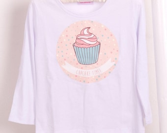 Cute Cupcake Birthday  Long/Short Sleeve White T Shirt, Party, Birthday Girl, Special Outfit, Gift for Girl, Pettiskirt Tutu