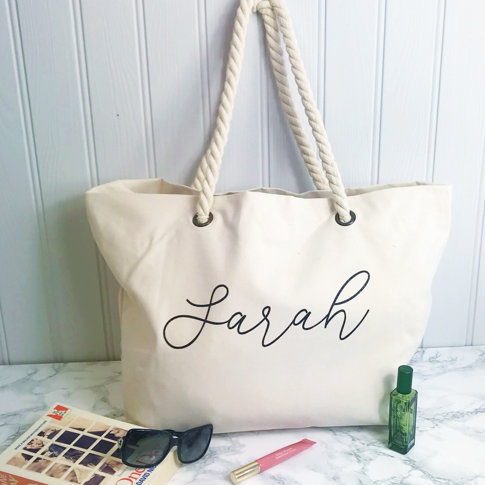 Personalised Rope Beach Bag Canvas Shopping Bag Honeymoon Etsy