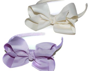 Set of 2 Traditional Bow Headbands in Lilac and Ivory