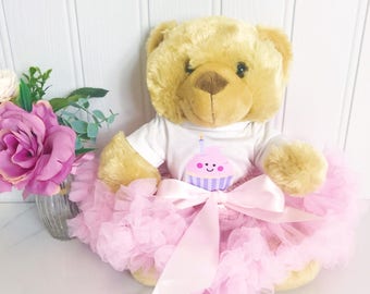 Personalised Teddy Bear With Pettiskirt Tutu/Memory Bear/Cute Personalised Birthday Bear/First Birthday Bear/Birthday Gift/Birthday/Cupcake