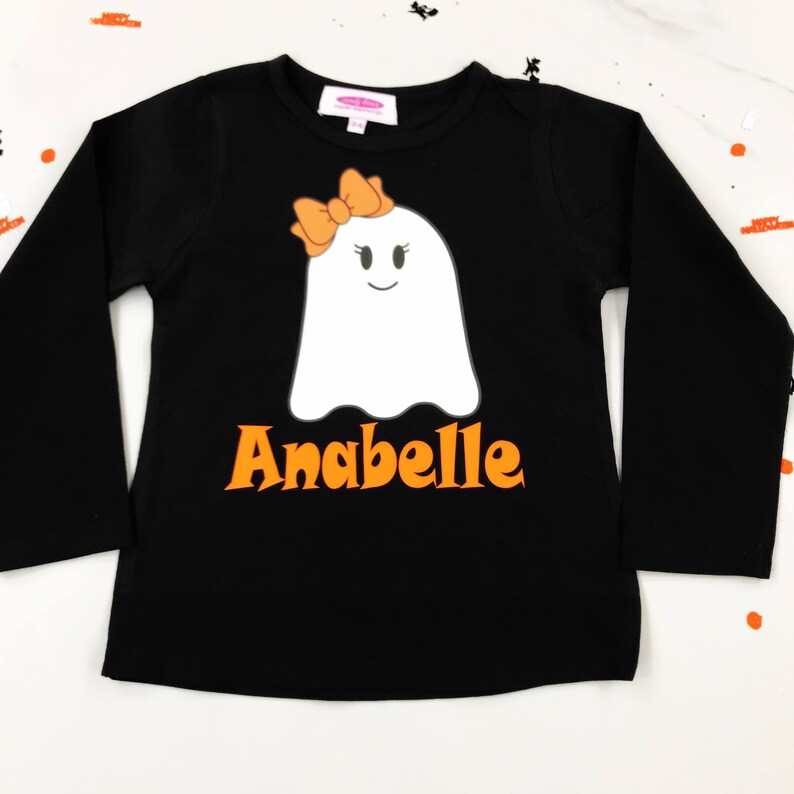 PERSONALISED GHOST HALLOWEEN Baby Romper, Black Long Sleeve, Boys, Kids, Girls, Baby, Dress Up Ghost Costume, Trick or Treat Party Outfit image 5