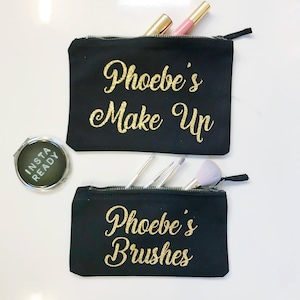 Meisjes gepersonaliseerde make-up en borstels tassen/glitter make-up tas/borstels zak/moeders dag gift/verjaardag gift/gepersonaliseerde/dames meisjes tassen