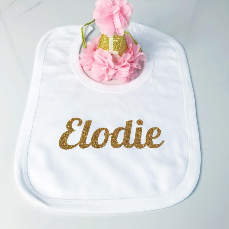 Cute Personalised Baby Bib First BirthdayGold and Silver SparkleBirthday Outfit Baby GiftGift For Baby Girl or Boy