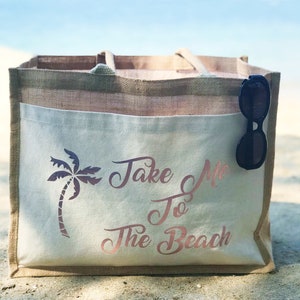 Take Me To The Beach, Personalised Beach Tote Bag, Bride Bag, Bridesmaid Bag, Honeymoon, Personalised  Wedding Bag, Destination Wedding,