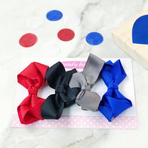 Gift Set of 4 Mini Boutique Bows in Nautical, Girls Bows, Small Bow, School Bows, Gift for Girl, Birthday Bows
