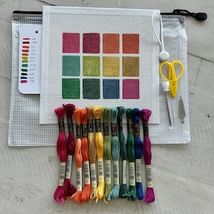 Stitch sampler beginner kit Gift for her Needlepoint color swatch canvas