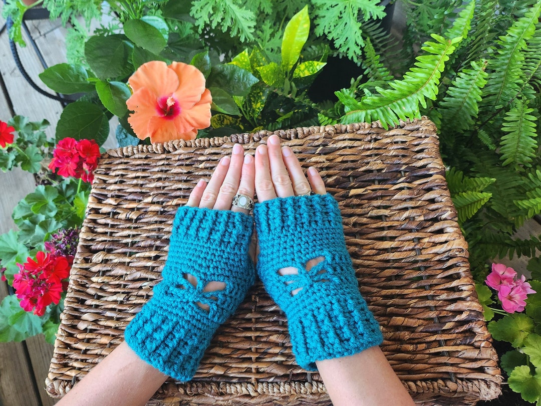 Butterfly Fingerless Gloves Handmade Crochet Arm Warmers, Office Wear