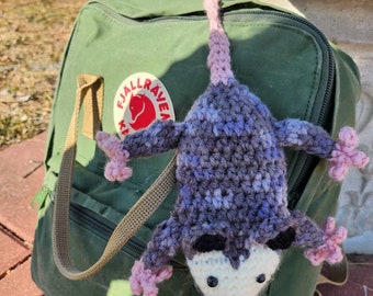 Baby trash cat opossum bag accessories or for your room usable pouch handmade crochet backpack charm companion