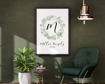 Custom Family Name Eucalyptus Wreath Printable