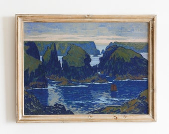 Impresión de paisaje marino / Arte de pared imprimible / Impresión en casa / Arte azul / Arte vintage / Pintura de paisaje / Arte descargable