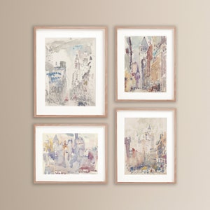 New York City Skyline Watercolor Prints Set of 4 - Digital Download for Stunning and Serene Wall Decor