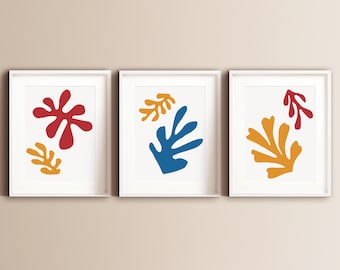 Conjunto Matisse de 3 gravuras | Henrique Matisse | Arte abstrata de parede para impressão | Impressão de Matisse | Arte Minimalista | Impressão de arte famosa | Download digital