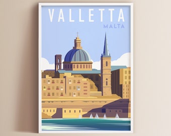 Impresión de póster de viaje de La Valeta, Malta / Arte imprimible / Arte de moda / Arte de pared bohemio / Pared de galería / Descarga instantánea / Viajes / Impresión en casa