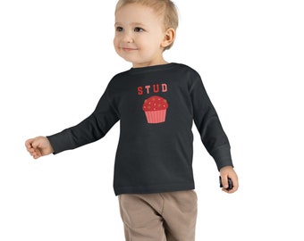 Stud Muffin Long Sleeve Cotton Tee For Boys, Toddler & Mom Matching Outfits, Mommy and Me Fun Graphic Shirts, Perfect For Valentine's Day