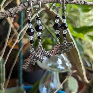 James Bond inspired Black and White Dangle Earrings