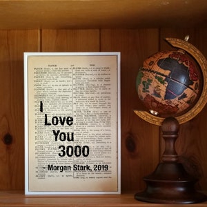 I love you 3000 - Iron Man Quote - Vintage Dictionary Book Page Print - Superhero Quote - Father&#39;s Day Gift