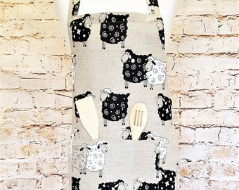 Handmade Sheep in the Field Linen Cotton Apron. Cooking Baking BBQ Barbecue Gardening Apron. Size S to XXL.