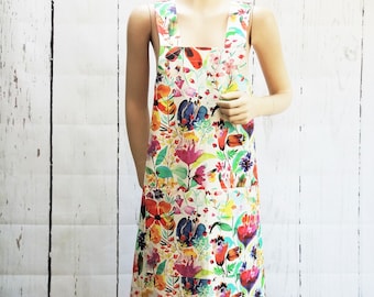 Floral Cotton Cross Back Apron: Japanese Style Artist Smock