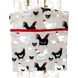 Handmade Linen Cotton Happy Chickens Peg Bag Peg Storage Clothespin Bag Size 35cm x 30cm / 14&quot; x 12&quot;