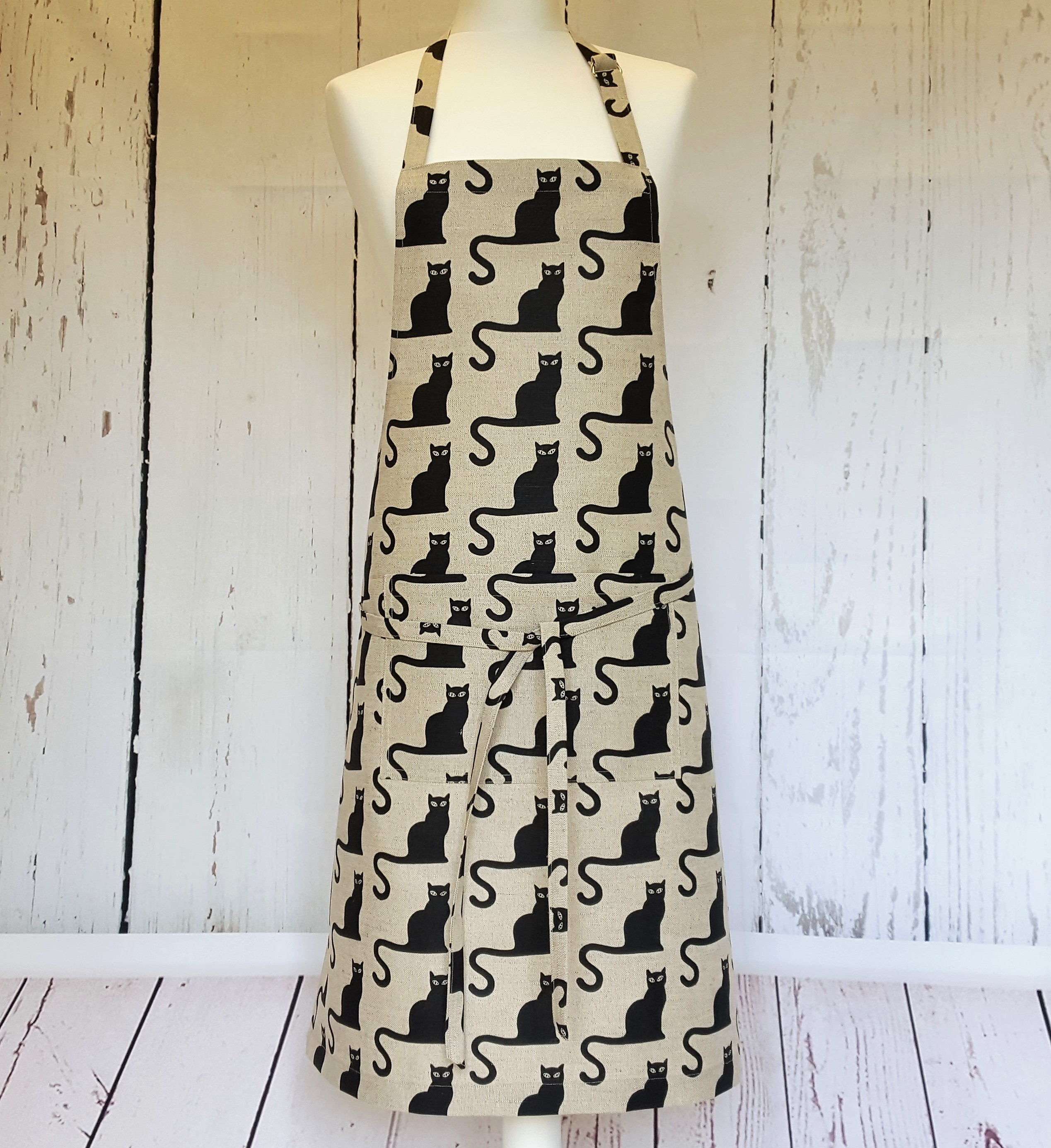 Handmade Black Cats Linen Cotton Apron. Cooking Baking BBQ Barbecue