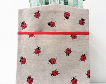 Handmade Linen Cotton Ladybirds Peg Bag Peg Storage Clothespin Bag Size 35cm x 30cm / 14&quot; x 12&quot;