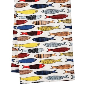 Handmade Linen Cotton Sardines Tea Towel Kitchen Towel Dish Towel.