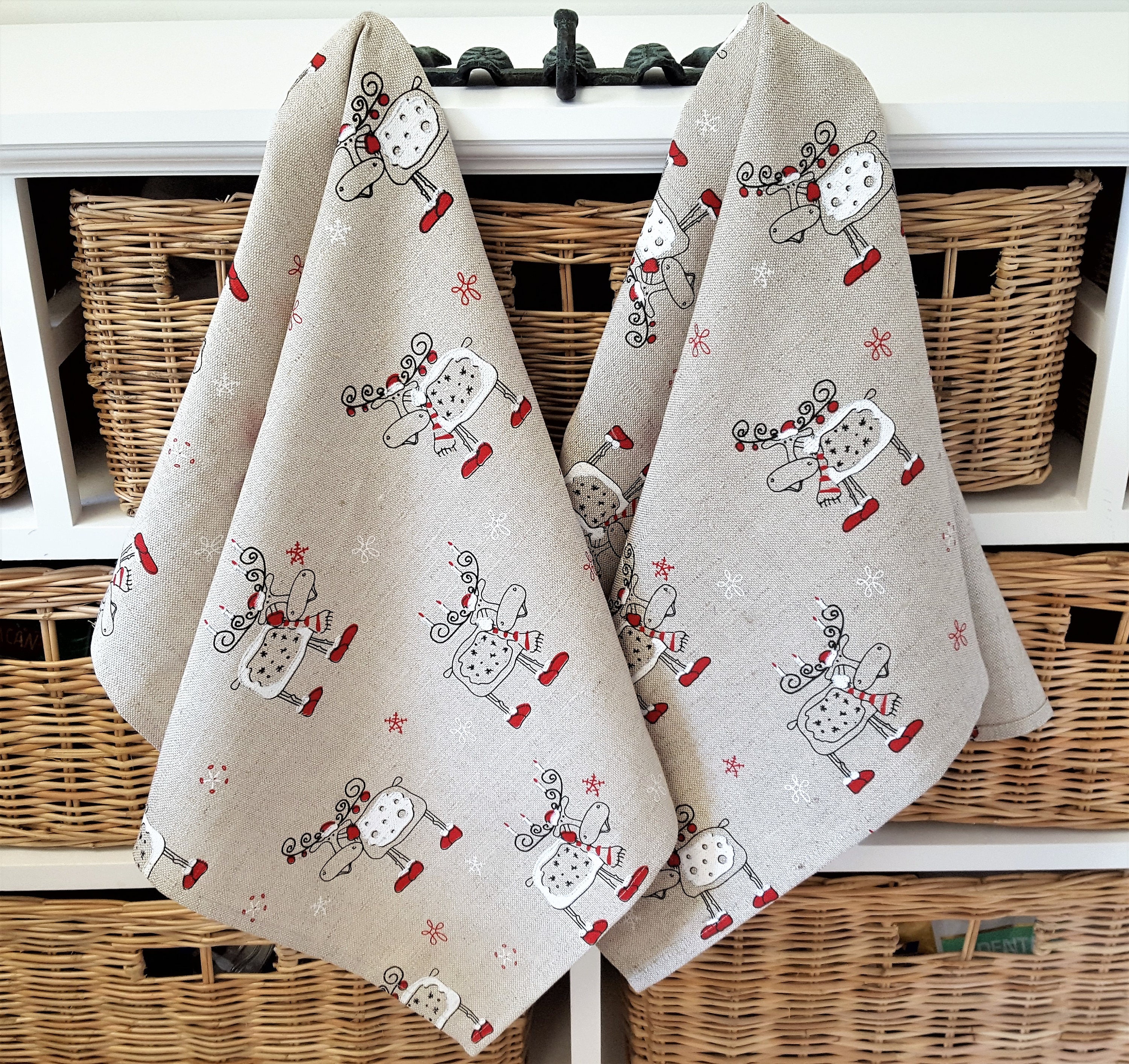 Handmade Cotton Linen Christmas Deer Tea Towels Kitchen Towels Etsy
