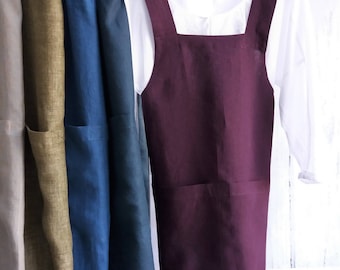 Linen Cross Back Apron: Japanese Style Artist Smock