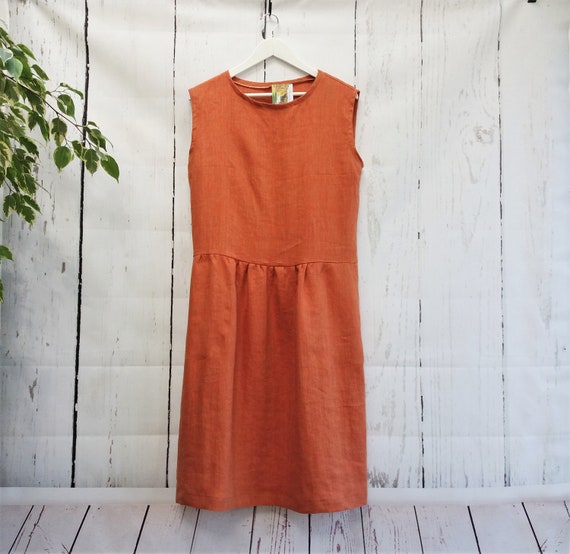 Handmade Terracotta linen dress / Loose 