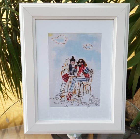 Textile Art Handmade Decorative Girls At Cafe 1 Fabric Image 0